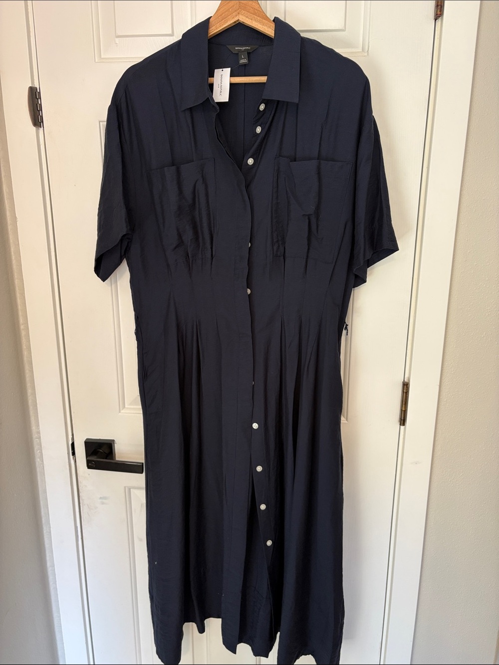Banana Republic Navy Button-Front Midi Shirt Dress